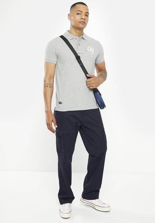Aca Joe - Mens Aca Joe Pique Muscle Fit AJ Embroidery Logo Golfer - Plain - Grey Melange