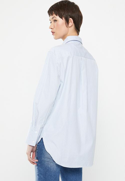 POLO - Marley long sleeve boyfriend striped shirt - white & blue