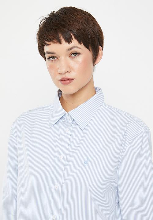 POLO - Marley long sleeve boyfriend striped shirt - white & blue