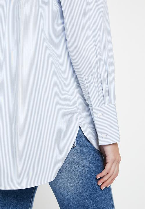 POLO - Marley long sleeve boyfriend striped shirt - white & blue