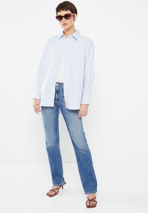 POLO - Marley long sleeve boyfriend striped shirt - white & blue