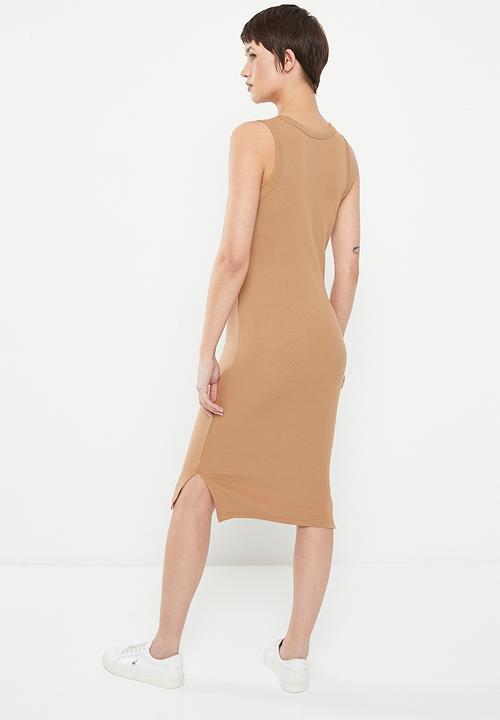 POLO - Womens ribbed tank si dress - camel