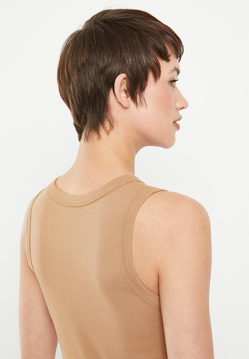 POLO - Womens ribbed tank si dress - camel