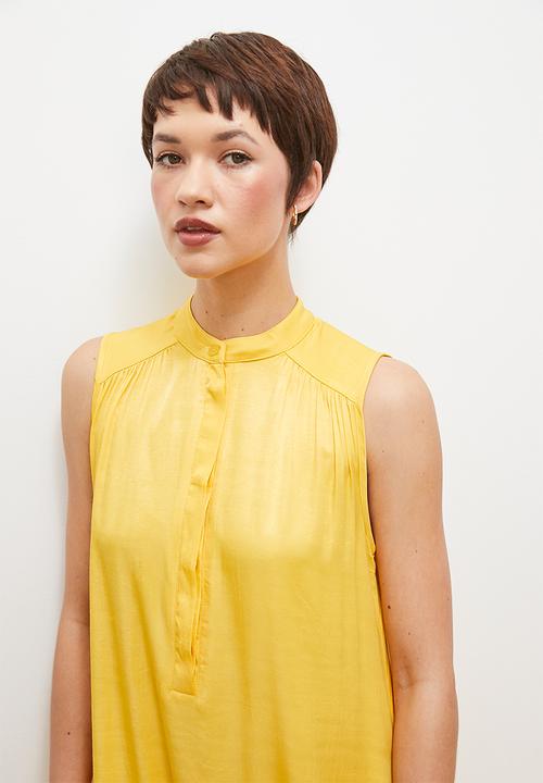edit - Sleeveless mandarin collar trapeze dress - dandelion