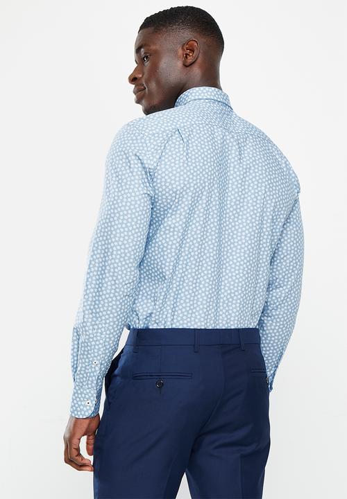 POLO - Mens floral printed long sleeve shirt - blue