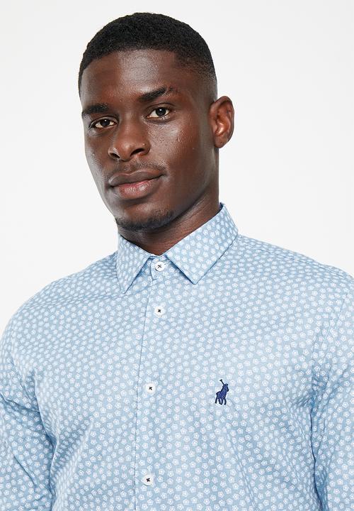 POLO - Mens floral printed long sleeve shirt - blue