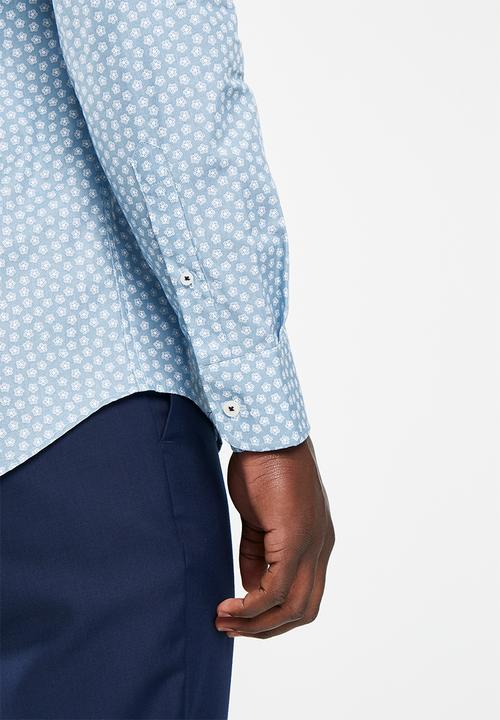 POLO - Mens floral printed long sleeve shirt - blue