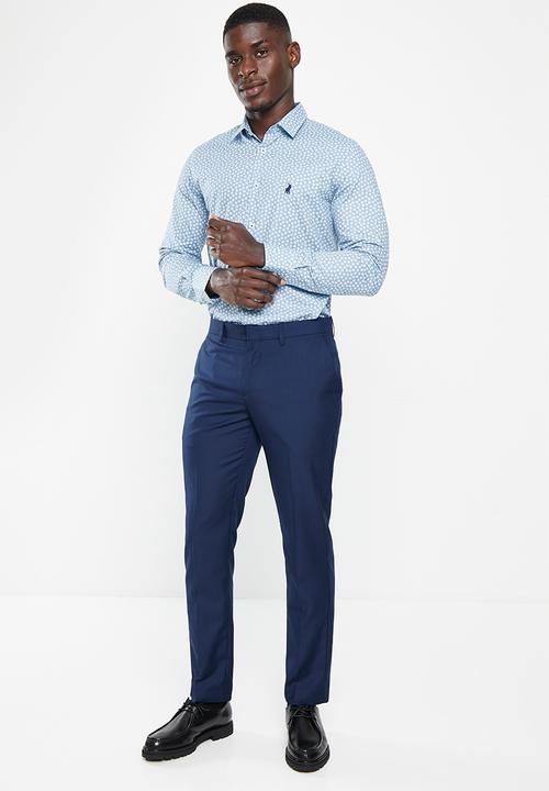 POLO - Mens floral printed long sleeve shirt - blue