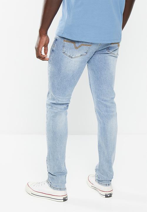 Vertigo - Mens vertigo core slim leg denim jean - lt abrasion wash