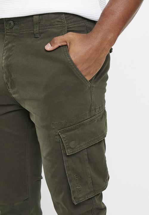 Aca Joe - Mens aca joe pigment dyed canvas cargo pants - rifle green