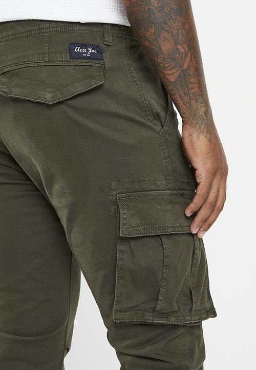 Aca Joe - Mens aca joe pigment dyed canvas cargo pants - rifle green