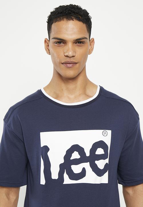 Lee  - Fits em all box print t - navy