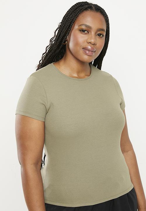 Cotton On - Plus the one organic rib crew short sleeve tee - woodland