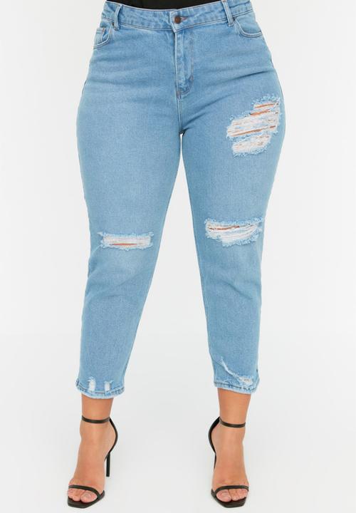 Trendyol - Plus high rise ripped jeans - blue