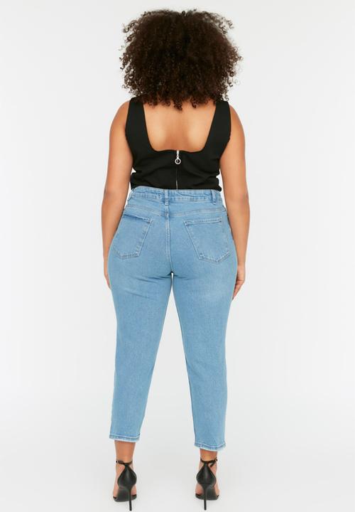 Trendyol - Plus high rise ripped jeans - blue