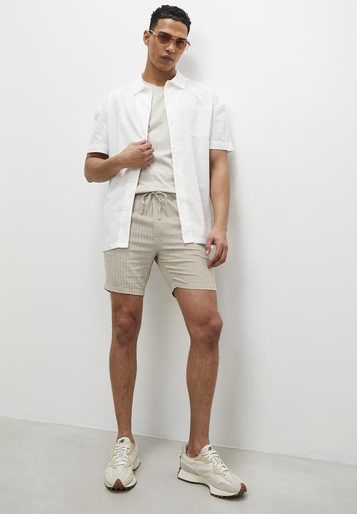 Superbalist - Reuben Fashion striped linen walk shorts - stone