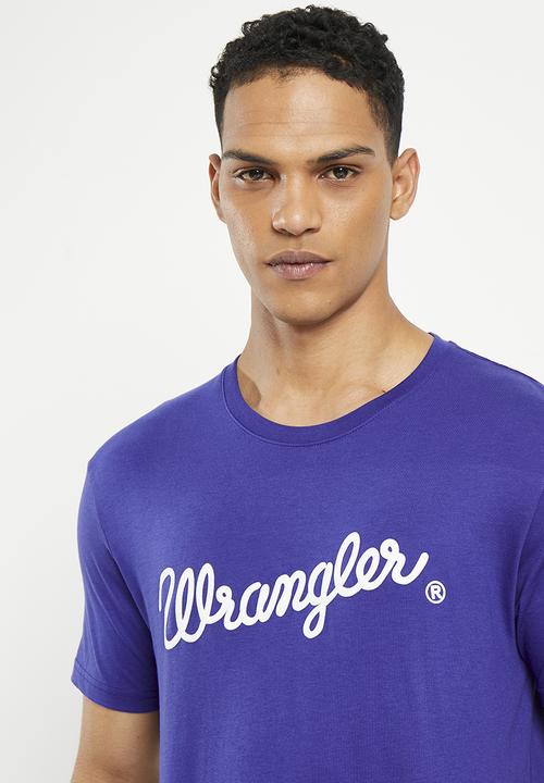 Wrangler - Textured classic logo tee - ibiza blue