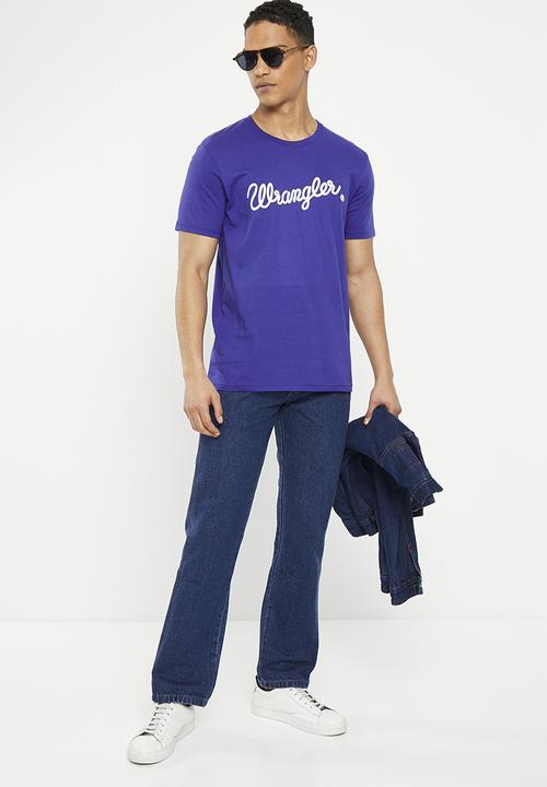 Wrangler - Textured classic logo tee - ibiza blue