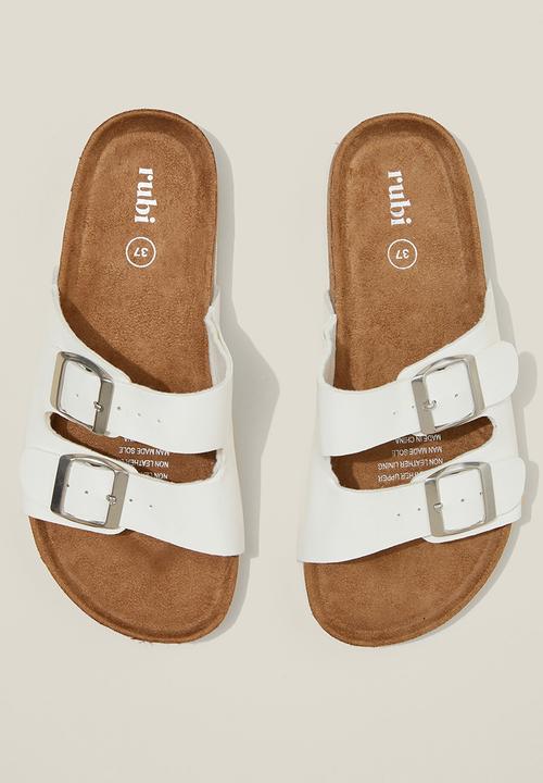 Cotton On - Rex double buckle slide - white texture