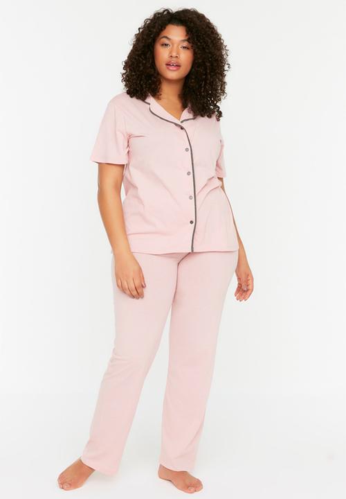 Trendyol - Plus knit pyjama set - pink