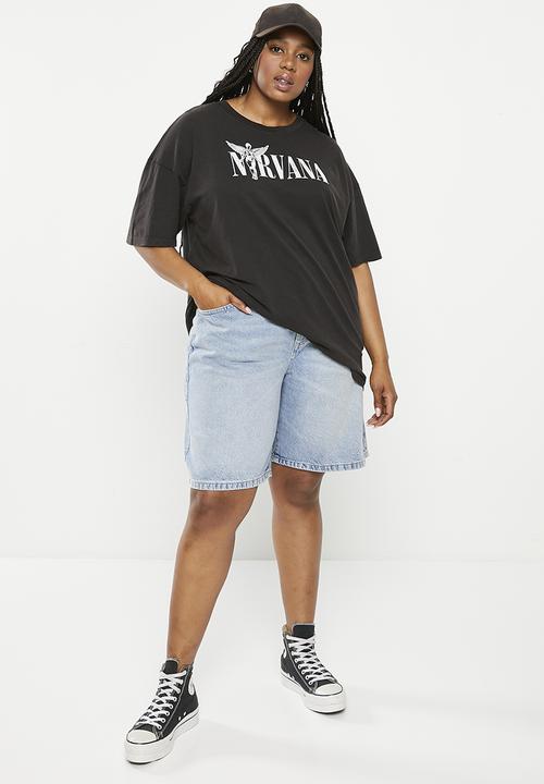 Cotton On - Plus super baggy denim jort - bells blue