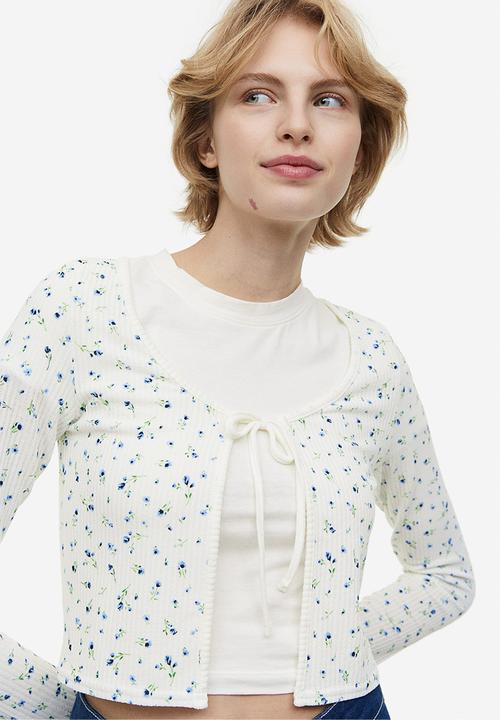 H&M - Tie-front cardigan - white floral