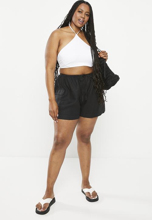 Cotton On - Plus frankie linen cargo short - black