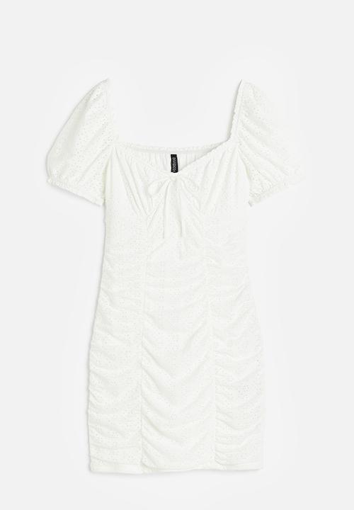 H&M - Gathered broderie anglaise dress - white
