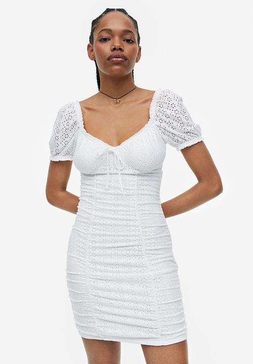 H&M - Gathered broderie anglaise dress - white