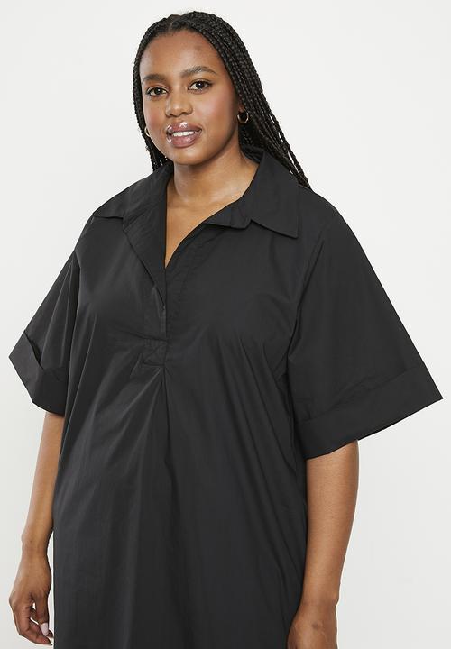 Me&B - Plus cotton tunic shirt dress - black