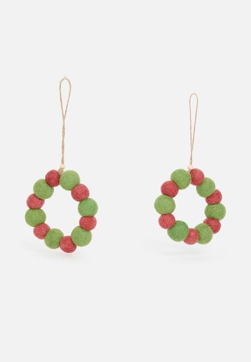 Skaapie - Ivy round ornament set of 2 - green & red 