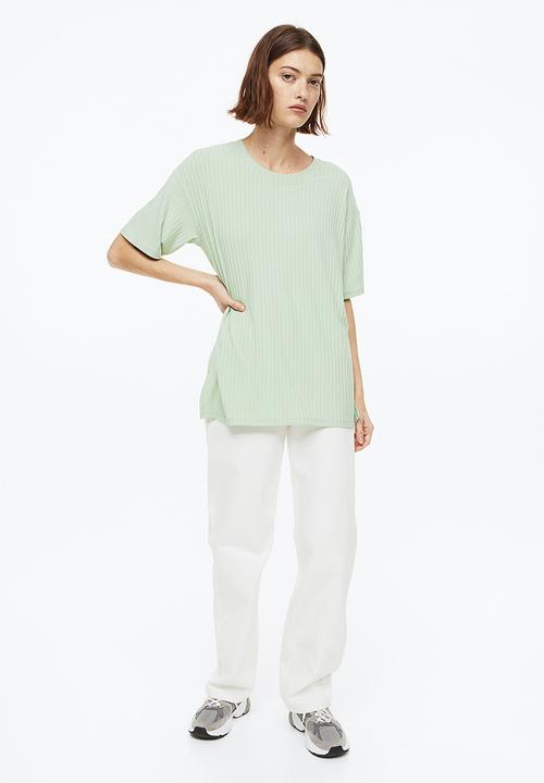 H&M - Ribbed t-shirt - light green 