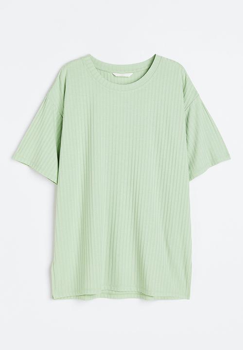 H&M - Ribbed t-shirt - light green 
