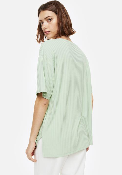 H&M - Ribbed t-shirt - light green 
