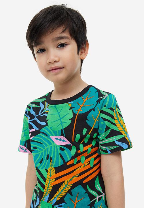 H&M - Printed T-shirt - black leaves