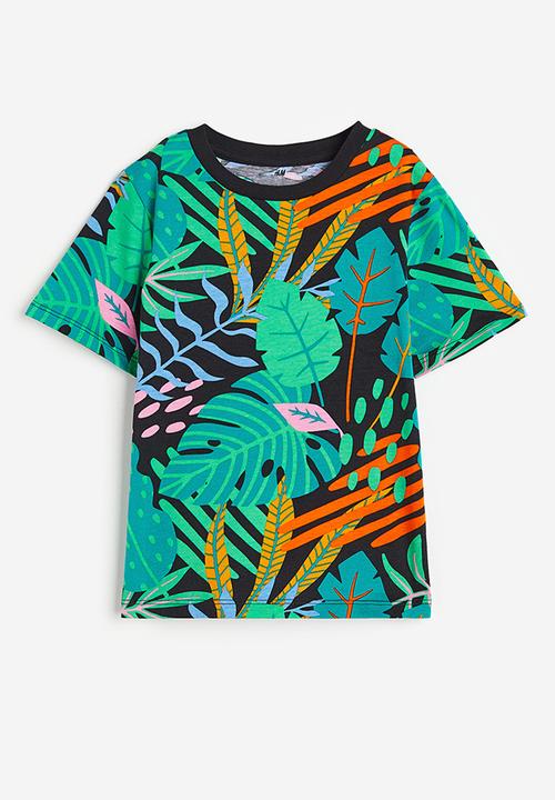 H&M - Printed T-shirt - black leaves