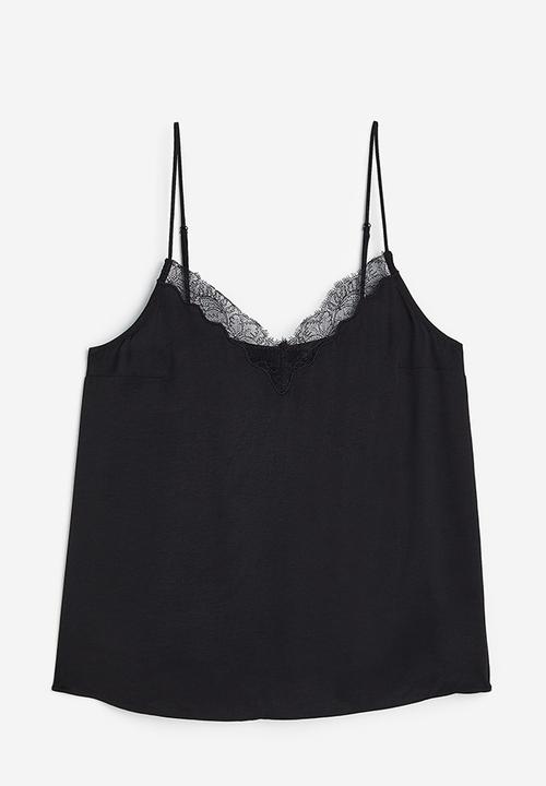 H&M - Lace-trimmed cami top - black