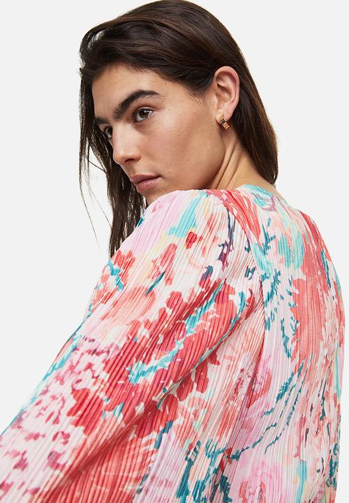 H&M - Pleated wrapover dress - light pink/floral