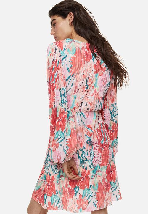 H&M - Pleated wrapover dress - light pink/floral