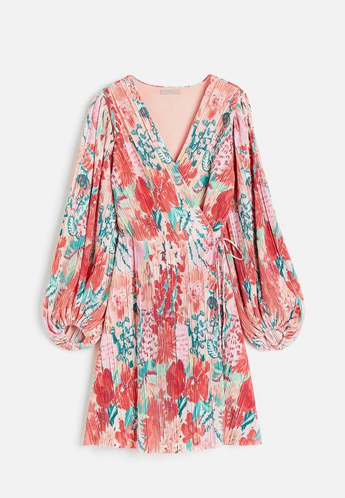 H&M - Pleated wrapover dress - light pink/floral