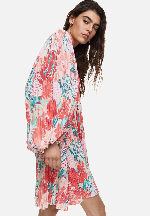 H&M - Pleated wrapover dress - light pink/floral