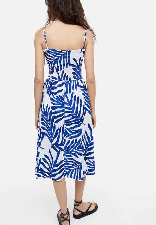H&M - Smock-topped dress - white/blue patterned