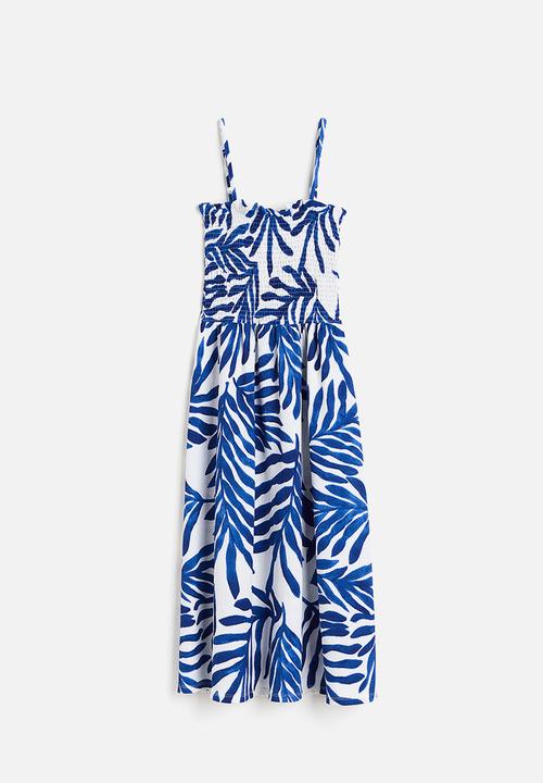 H&M - Smock-topped dress - white/blue patterned