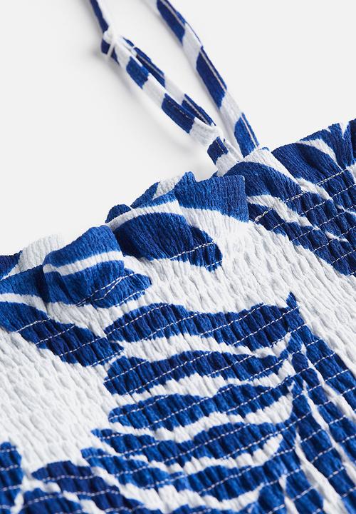 H&M - Smock-topped dress - white/blue patterned