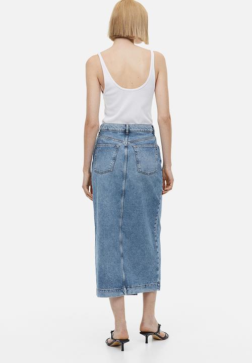 H&M - Slit-hem denim skirt - light denim blue