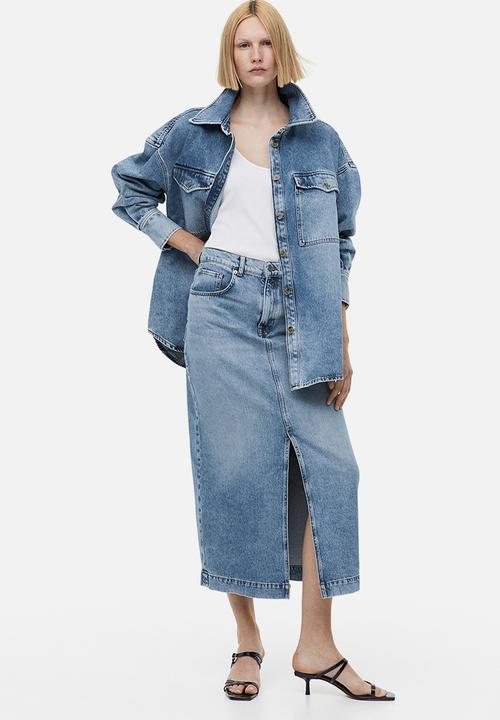 H&M - Slit-hem denim skirt - light denim blue