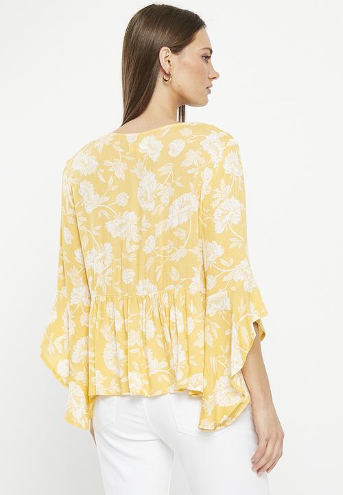 Stella Morgan - Bell sleeve printed blouse - mustard