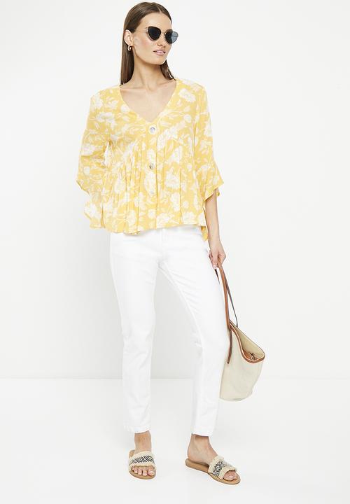 Stella Morgan - Bell sleeve printed blouse - mustard