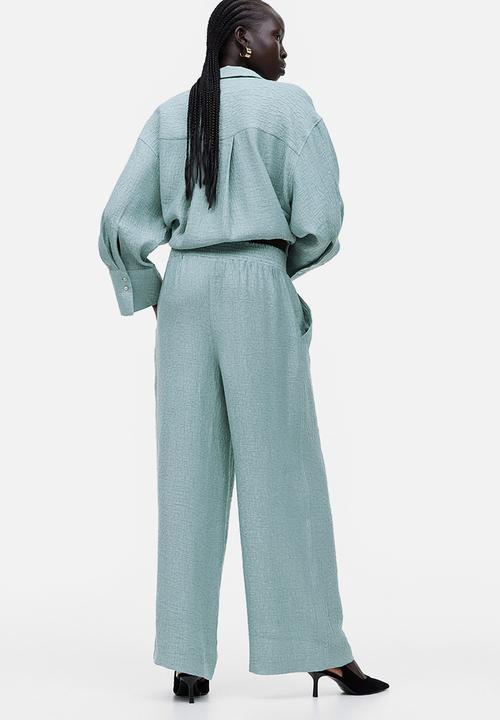 H&M - Wide jacquard-weave trousers - blue-grey - 1188993001