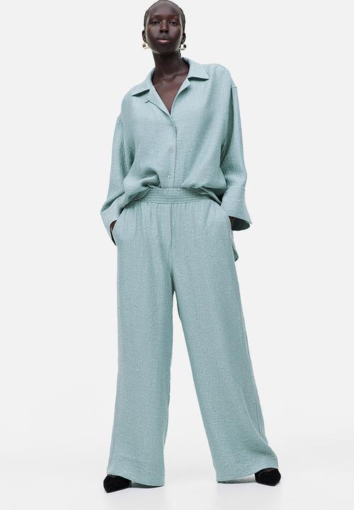 H&M - Wide jacquard-weave trousers - blue-grey - 1188993001